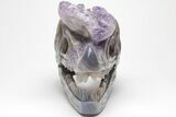 Carved, Amethyst Crystal Geode Dinosaur Skull - Roar! #208842-5